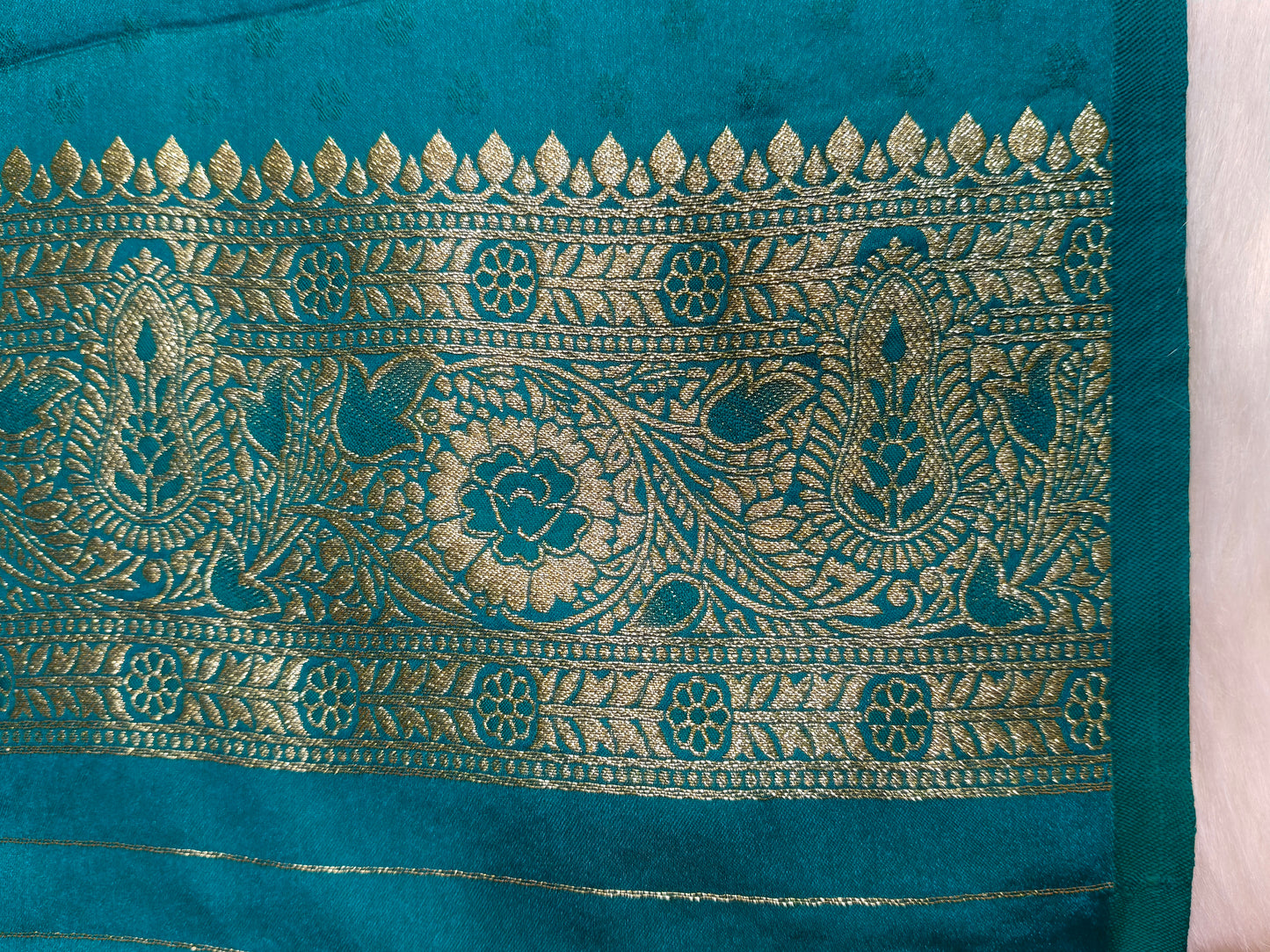 Satin Saree Teal Blue Shade Floral Jaal Pattern SS003 75% Discount