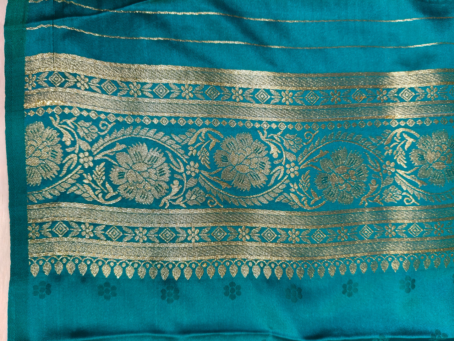 Satin Saree Teal Blue Shade Floral Jaal Pattern SS006 75% Discount