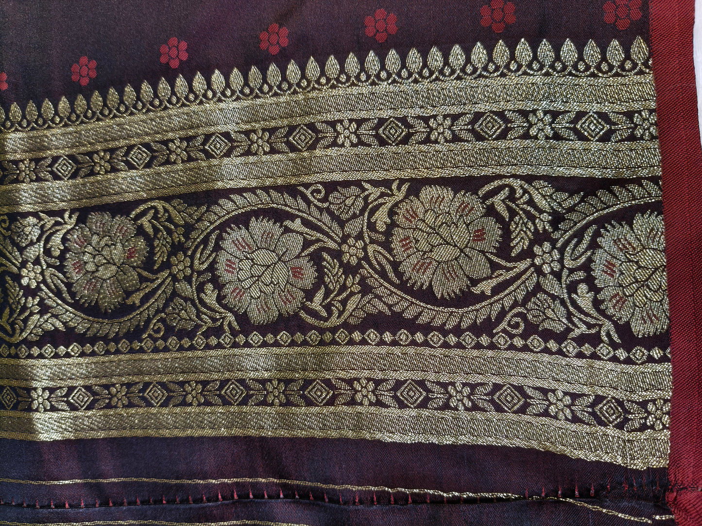Satin Saree SS010 Garnet Color Shade Floral Jaal Pattern 75% Discount