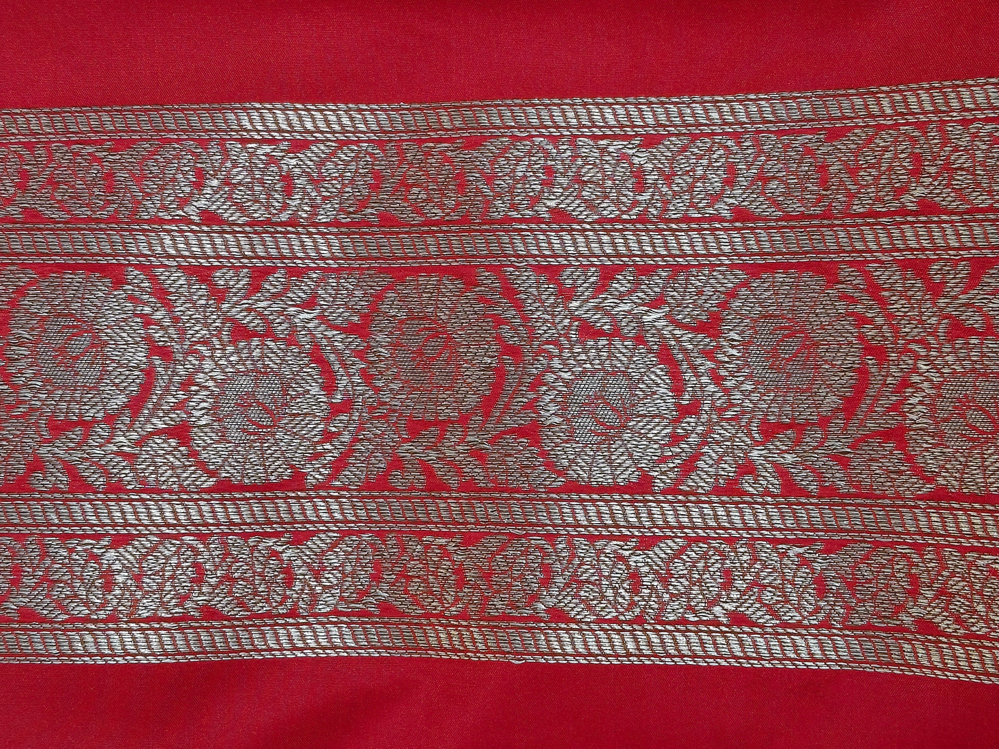 Banarasi Silk Brocade Antique Zari Saree Red Shade AZ007 75% Discount