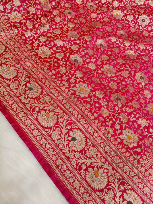 Banarasi Minakari Tanchhui Saree Red Rani shade With Multi Color Mina BTS001  15% Discount