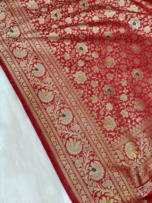 Banarasi Minakari Tanchhui Saree Deep Red Color With Multi Color Mina BTS003   15% Discount