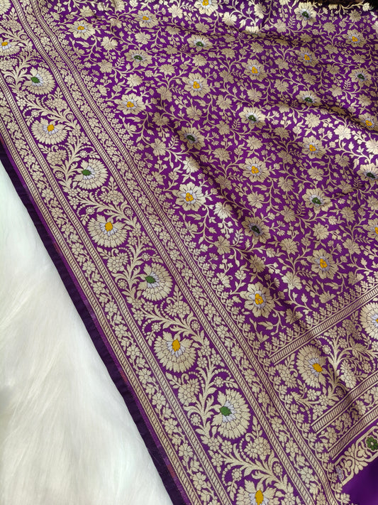 Banarasi Minakari Tanchhui Saree Deep Purple Shade With Multi Color Mina BTS004   15% Discount