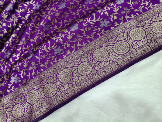 Banarasi Silk Cutwork Minakari Saree Deep Purple Shade With Silver zari Mina BCS003   15% discount