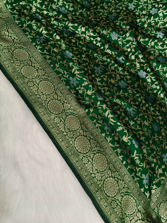 Banarasi silk Cutwork Minakari Saree Green Color Shade With Silver Zari Mina  BCS004   15% discount