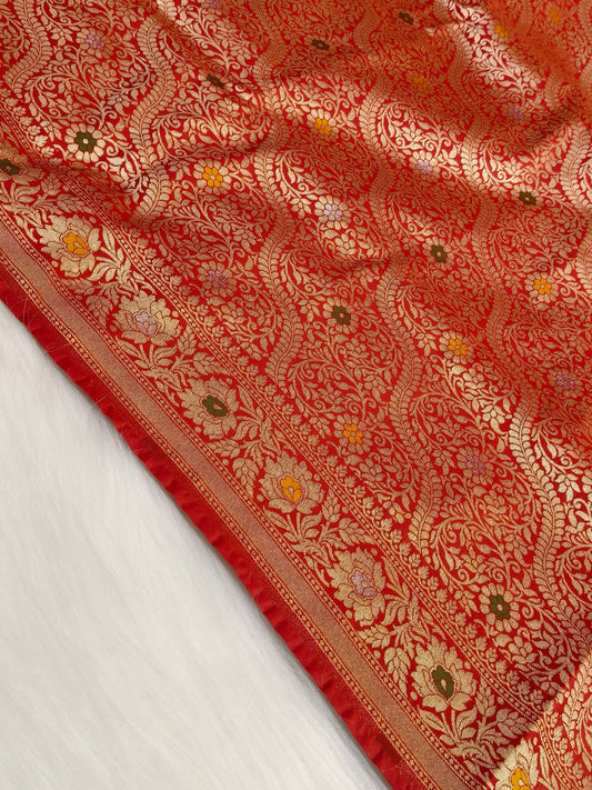 Banarasi Tanchhui Minakari Saree Deep Red Shade With Multi color Mina BTS011   25% Discount