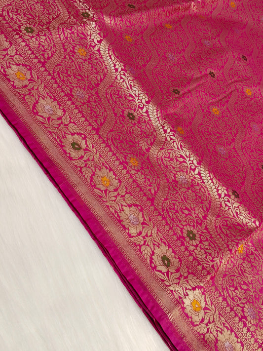 Banarasi Tanchhui Minakari Saree In Rani Pink Shade With Multi Color Mina BTS012   25% Discount