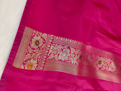 Banarasi Tanchhui Minakari Saree In Rani Pink Shade With Multi Color Mina BTS012   25% Discount