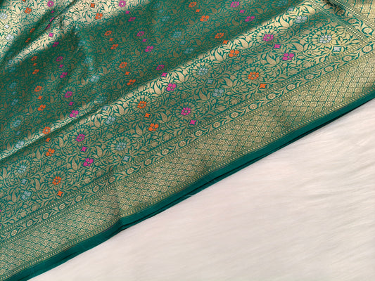 Banarasi Tanchhui  Minakari Saree Rama Shade With Multi Color Mina BTS014   50% discount