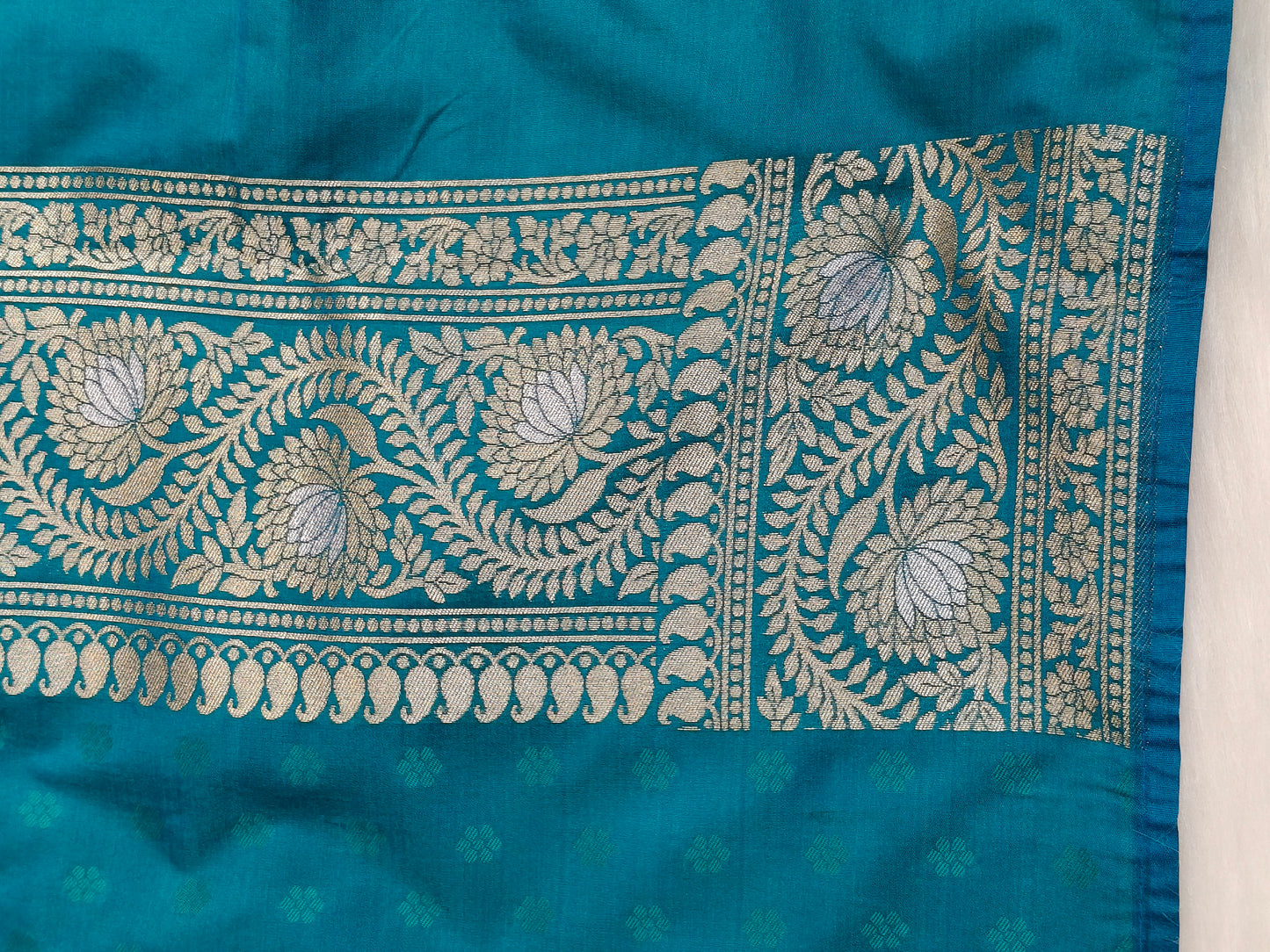 Banarasi Silk Cutwork Saree Teal Blue Shade With Silver Mina BCS006   50% Discount