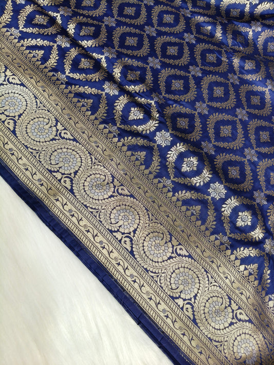 Banarasi Silk Cutwork Saree Navy Blue Color With Rupa Minakari BCS008   25% Discount