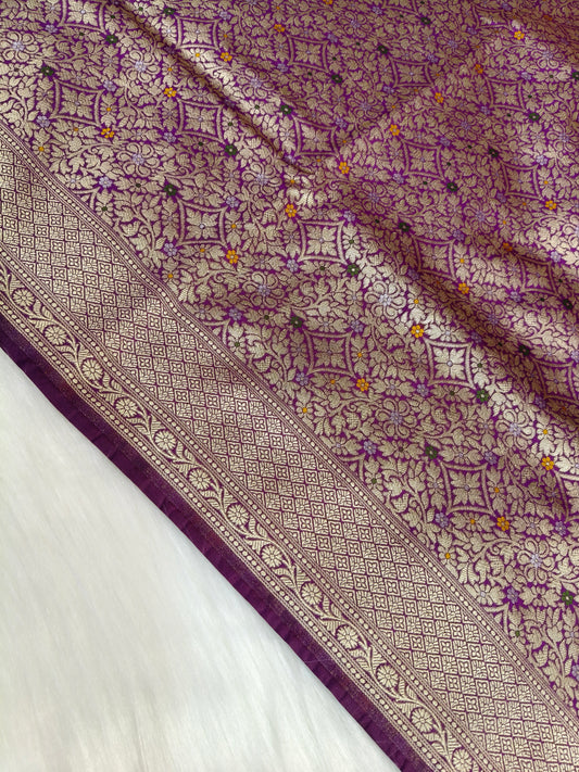 Banarasi Tanchhui Minakari Saree Dark Purple Shade With Multi Color Mina BTS018   25% discount