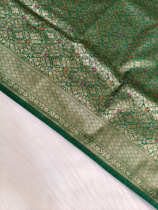 Banarasi Tanchhui Minakari Saree Green Shade With Multi Color Mina BTS020   25% Discount