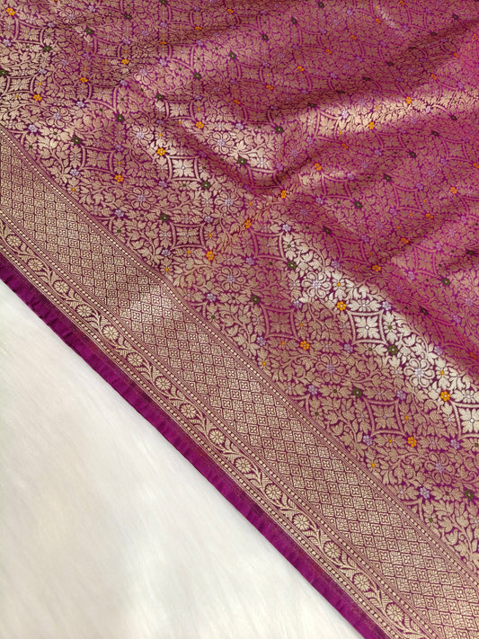 Banarasi Tanchhui Minakari Saree Wine Shade With Multi Color Mina BTS022  25% Discount