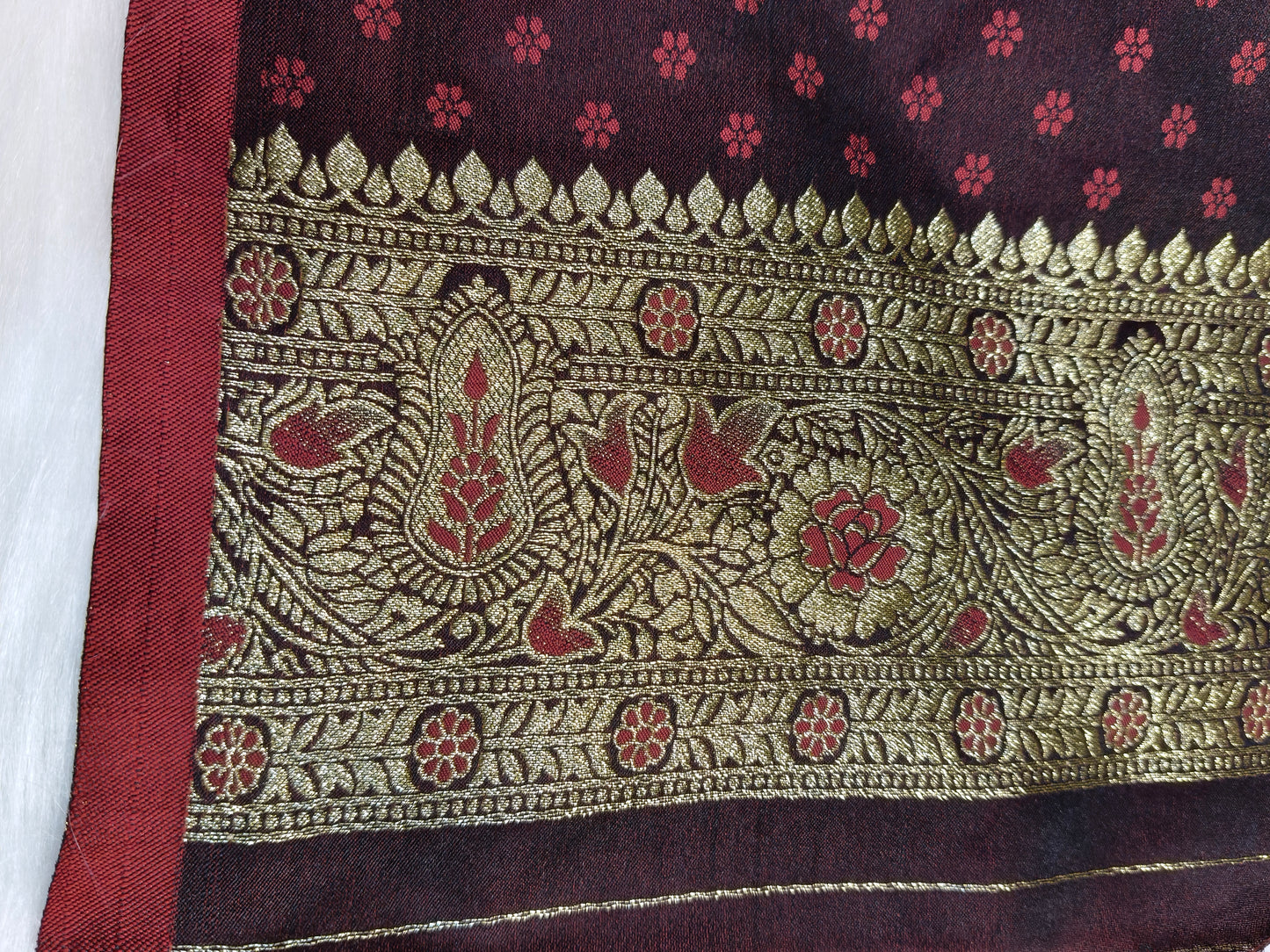 Satin Saree Garnet Shade Floral Jaal Pattern SS001   75% Discount