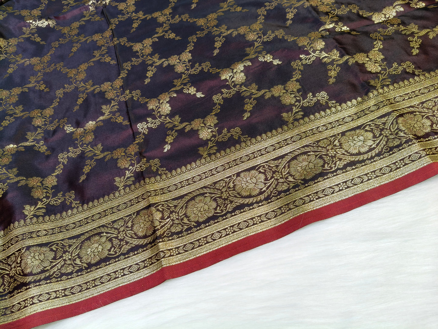 Satin Saree SS010 Garnet Color Shade Floral Jaal Pattern  75% Discount