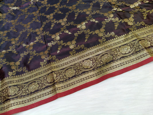 Satin Saree SS010 Garnet Color Shade Floral Jaal Pattern  75% Discount