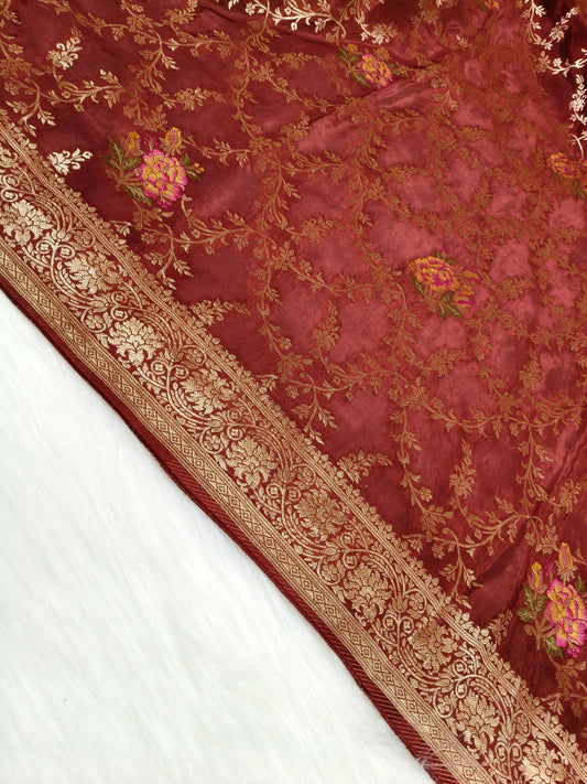 Crepe Banarasi Silk Saree Maroon Color shade CBS011   50% Discount