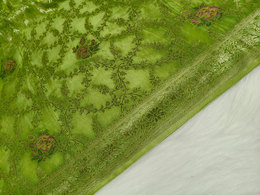 Crepe Banarasi Silk Saree Pista Green Shade CBS012   50% Discount