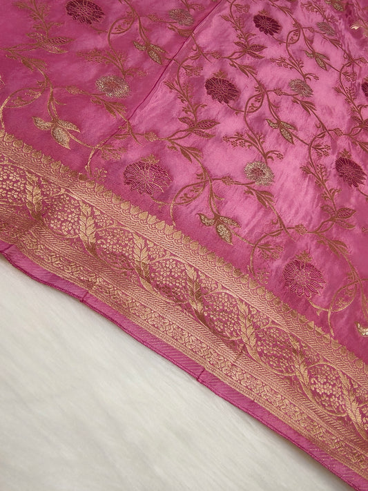 Crepe Banarasi Silk Saree Baby Pink Shade CBS004   50% Discount