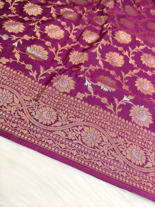 Banarasi Silk Cutwork Saree Purple Shade With Silver Color Mina BCS009  75% Discount