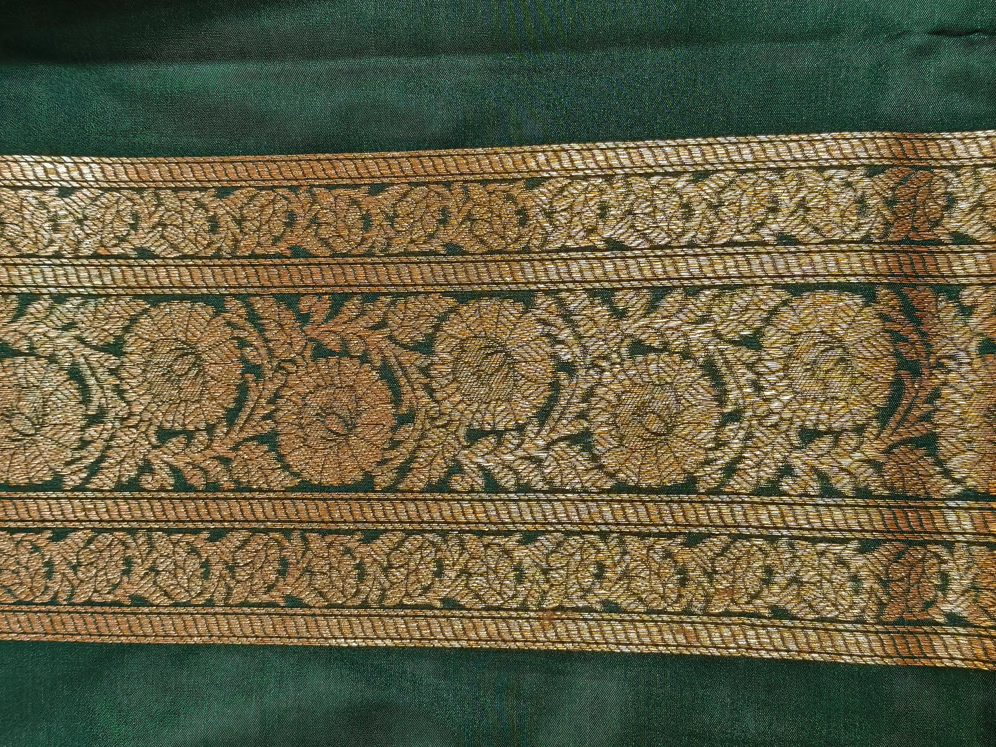 Banarasi Silk Brocade Antique Zari Saree Bottle Green Shade AZ009  75% Discount